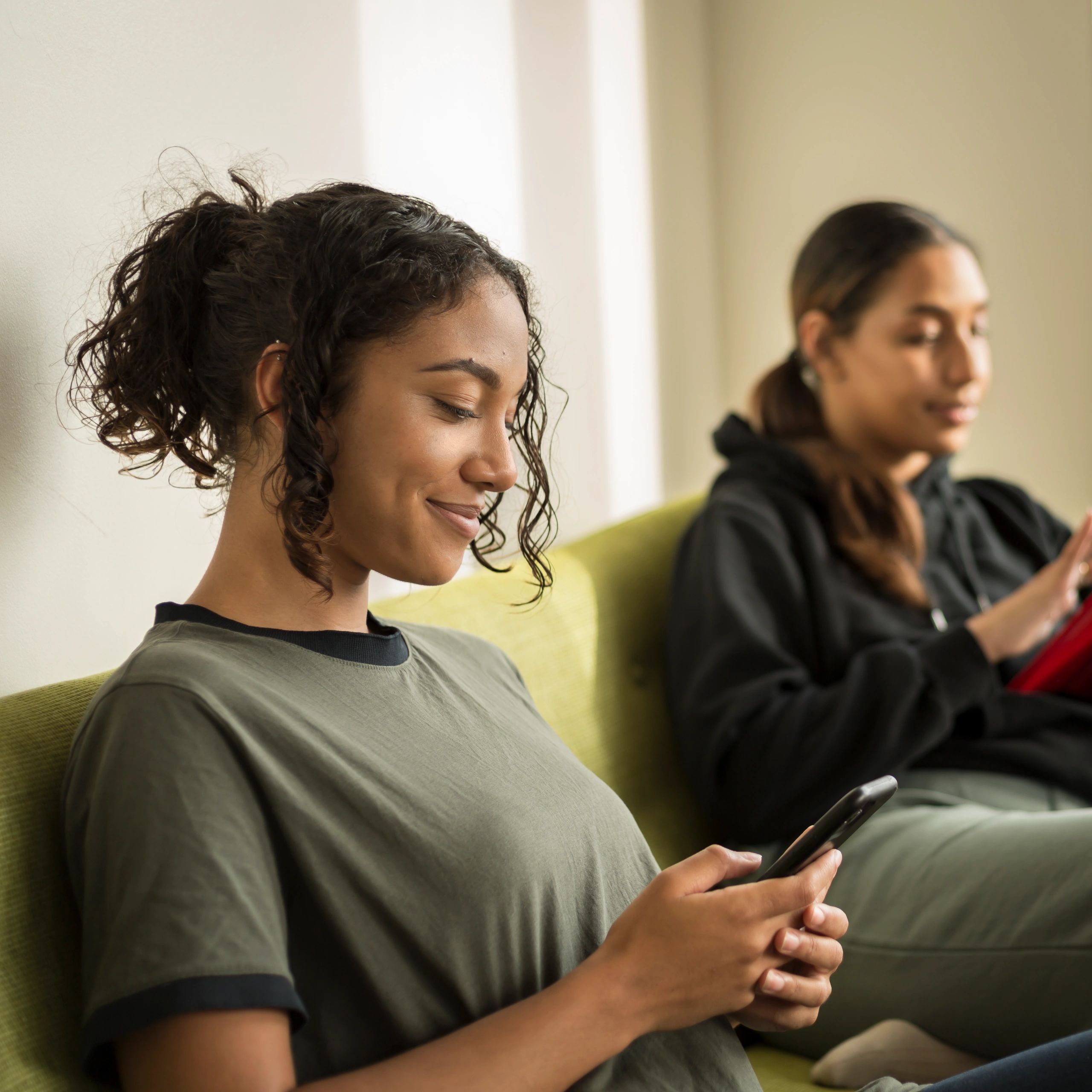 Friends enjoying a relaxed self-care moment at home